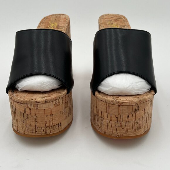 FOWT Black Cork High Chunky Heel Backless MulesPlatform Open Toe Sandals - Picture 3 of 6